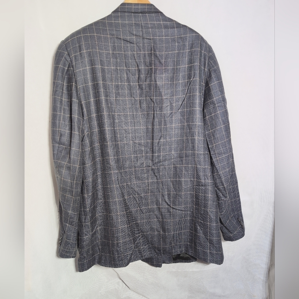 Jhane Barnes Charcoal Plaid Windowpane Sz 52 Double Breasted Blazer - Picture 3 of 6